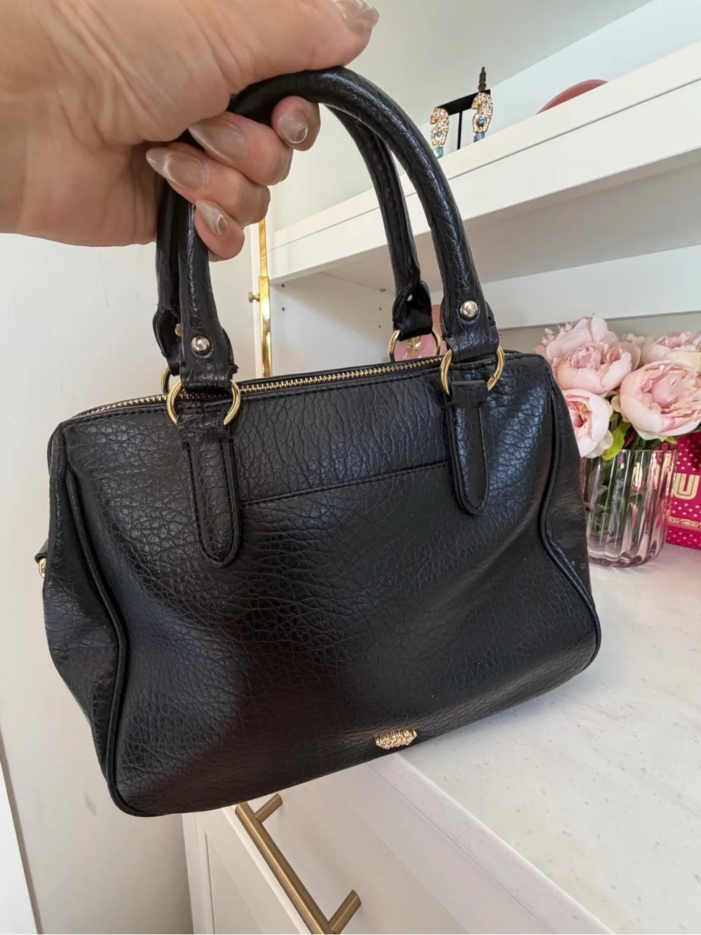 Juicy Couture EUC Black Leather Studded cross body Satchel with Gold Accents